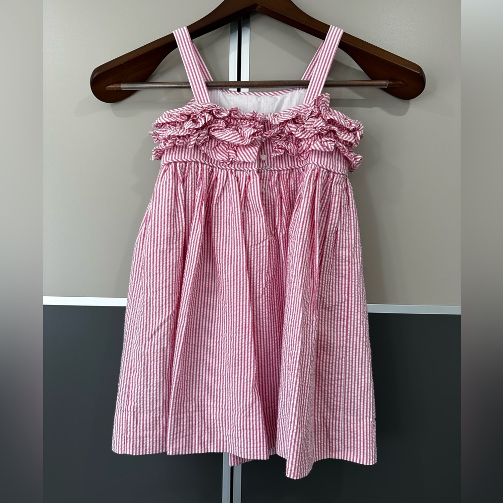 Ralph Lauren Dress Girls Sz 4T Pink Stripe Seersucker Preppy Lined Sleeveless - Picture 2 of 4